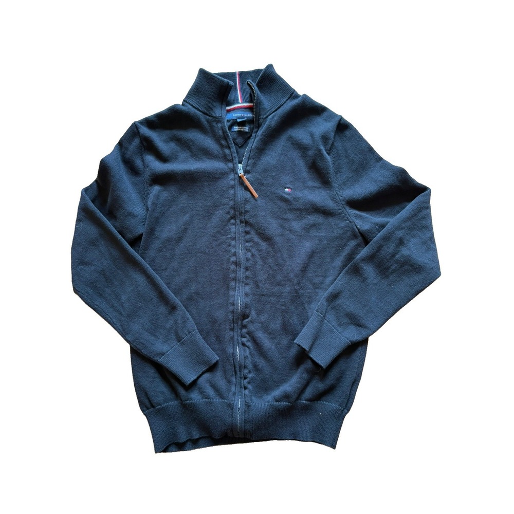 Tommy Hilfiger Premium Logo Zip Sweater Knit Jacket Men's S Black Full Zip